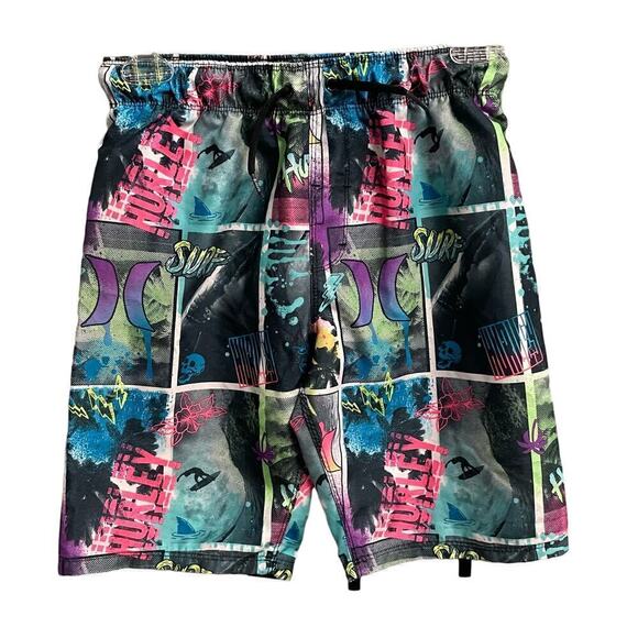 Hurley Swim Shorts Trunks Boys Sz Medium Colorful Graphic Surf - Picture 1 of 4
